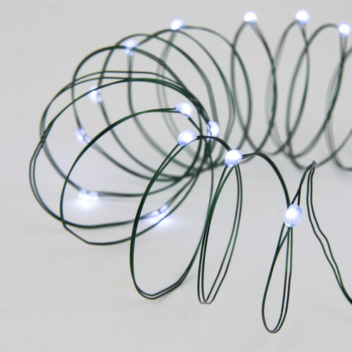 Cool White Battery Operated Fairy LED Lights, Green Wire