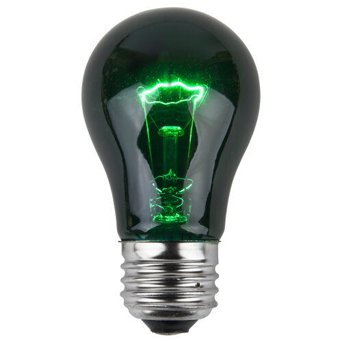 A15 Green Transparent Bulbs, E26 - Medium Base