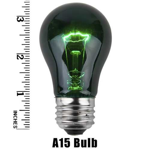 A15 Green Transparent Bulbs, E26 - Medium Base