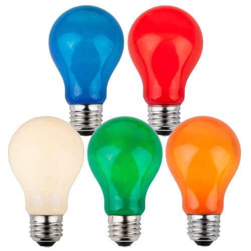 A19 Multicolor Opaque Bulbs, E26 - Medium Base