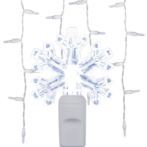 70 Cool White Snowflake LED Icicle Lights on White Wire