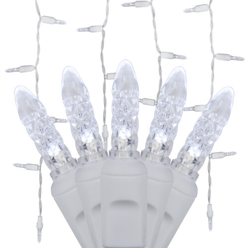 70 Cool White M5 LED Icicle Lights on White Wire