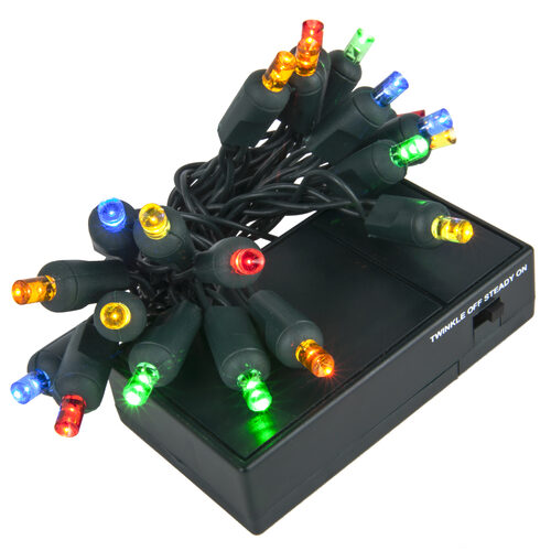 Multicolor Battery Operated 5mm LED Lights, Green Wire