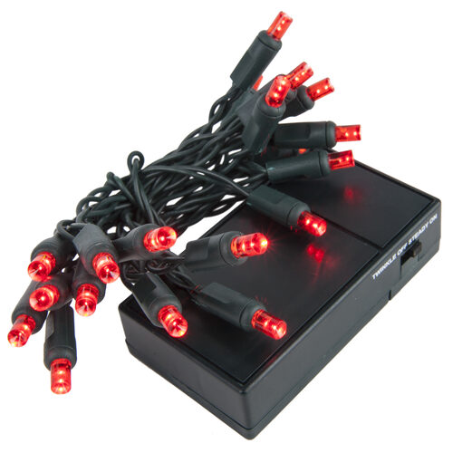 Red Battery Operated 5mm LED Lights, Green Wire