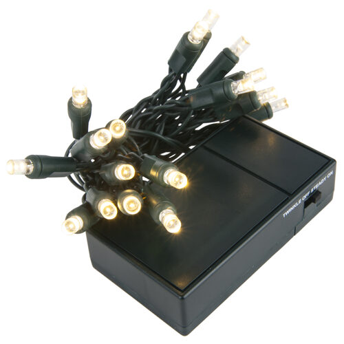 Warm White Battery Operated 5mm LED Lights, Green Wire