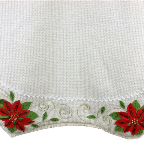 Cream Woven Cotton Tree Skirt with Poinsettia Border