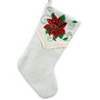 Cream Woven Cotton Stocking with Red Poinsettia