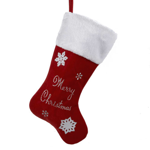 Red Velvet Merry Christmas Stocking with White Cuff