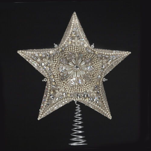 13.5" Glitter and Pearl Silver Tree Topper