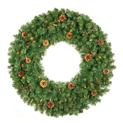 24" Winchester Fir Prelit Wreath, 50 Multicolor Mini Lights