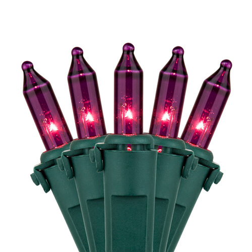 Commercial 100 Purple Mini Lights, Lamp Lock, Green Wire, 6" Spacing