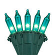 Commercial 100 Teal Mini Lights, Lamp Lock, Green Wire, 6" Spacing