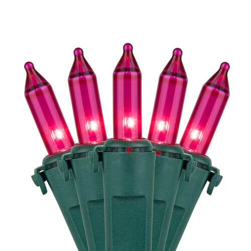 Commercial 100 Pink Mini Lights, Lamp Lock, Green Wire, 6" Spacing