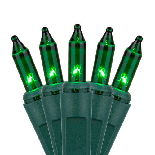 35 Green Mini Lights, Green Wire, 6" Spacing