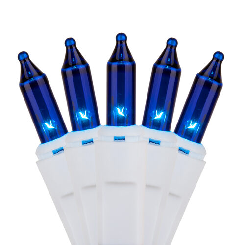 100 Blue Mini Lights, White Wire, 2.5" Spacing-Wintergreen Corporation