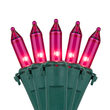 50 Pink Mini Lights, Lamp Lock, Green Wire, 6" Spacing