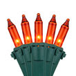 50 Amber / Orange Mini Lights, Lamp Lock, Green Wire, 4" Spacing