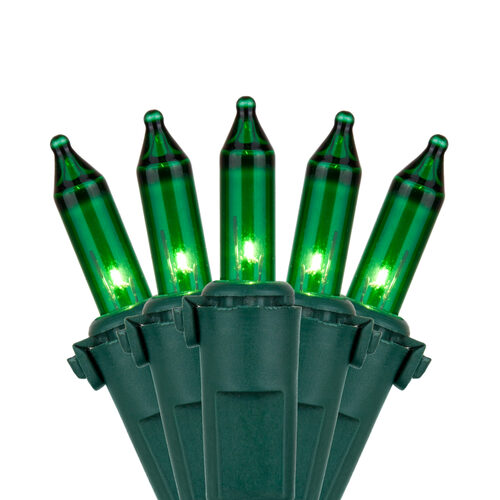 50 Green Mini Lights, Lamp Lock, Green Wire, 4" Spacing
