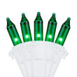 50 Green Mini Lights, Lamp Lock, White Wire, 6" Spacing