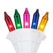 50 Multi Color Mini Lights, Lamp Lock, White Wire, 6" Spacing