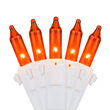 50 Amber / Orange Mini Lights, Lamp Lock, White Wire, 4" Spacing
