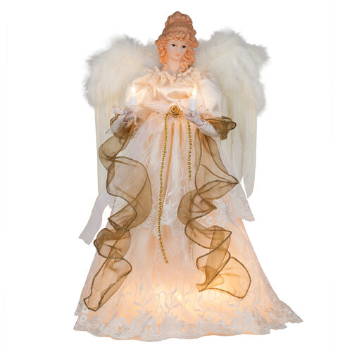 16.5" Ivory and Gold Angel Tree Topper with Gold Wings