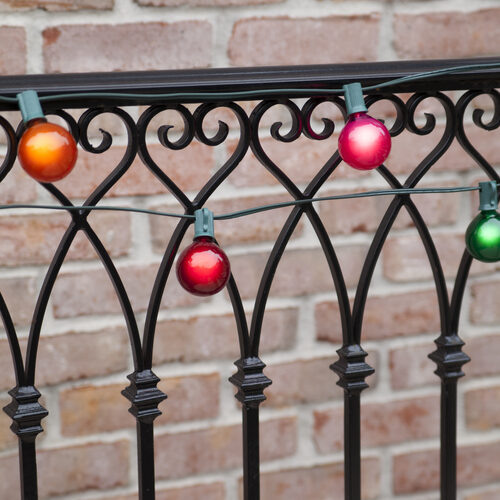 25' Commercial Multicolor Satin Patio String Light Set with 25 G50 Bulbs on Green Wire, E12 Base