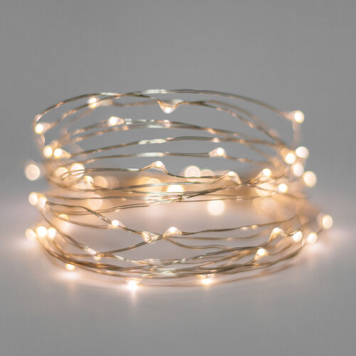 Warm White Battery Operated Fairy LED Lights, Silver Wire