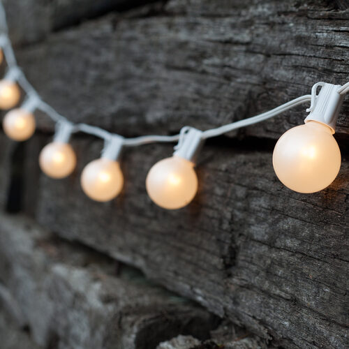 25' Commercial White Satin Patio String Light Set with 25 G50 Bulbs on White Wire, E17 Base