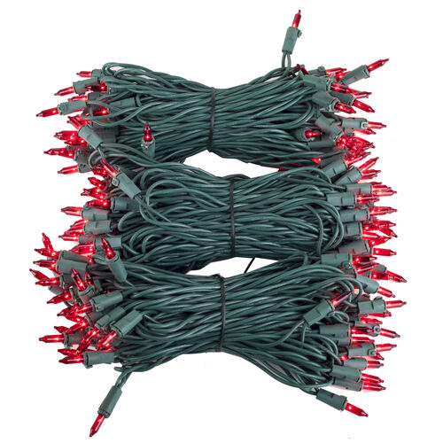 Commercial 150 Red Mini Lights, Lamp Lock, Green Wire, 6" Spacing