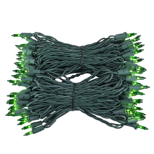 Commercial 100 Green Mini Lights, Lamp Lock, Green Wire, 6" Spacing