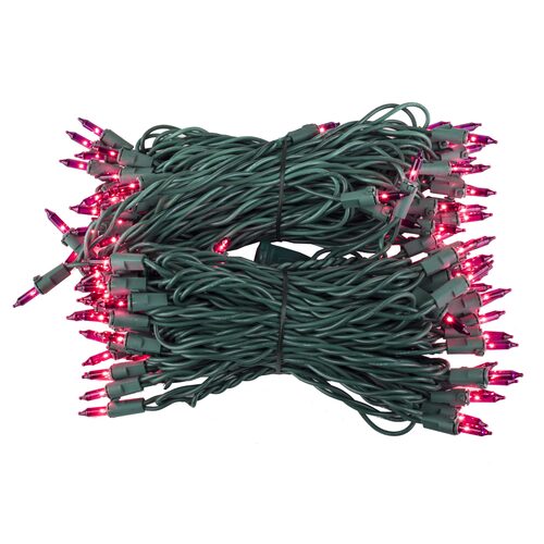Commercial 100 Purple Mini Lights, Lamp Lock, Green Wire, 6" Spacing
