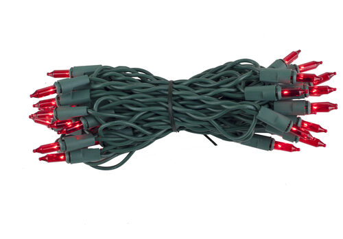 35 Red Craft Lights, Green Wire, 4" Spacing