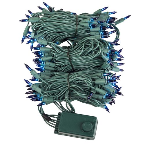 140 Blue Chasing Lights, Green Wire, 4" Spacing
