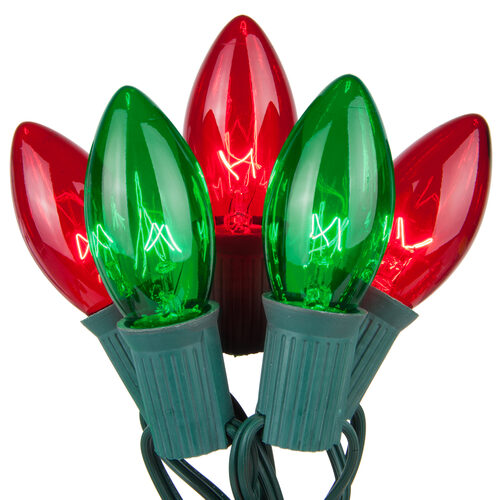 C9 Red / Green Commercial Christmas Lights, 100 Lights, 100'