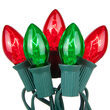 C7 Red / Green Commercial Christmas Lights, 50 Lights, 50'