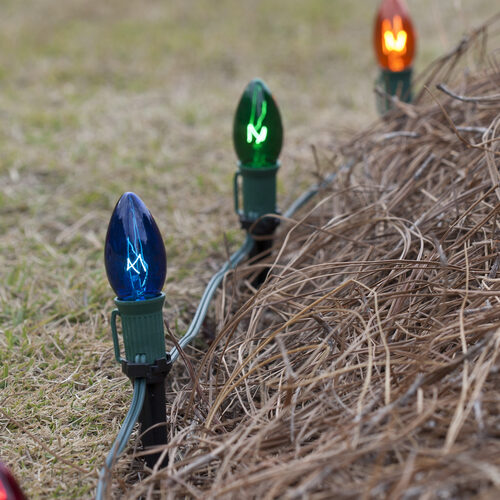 C7 Multicolor Christmas Pathway Lights, 100 Lights, 4.5 inch Stakes, 100'