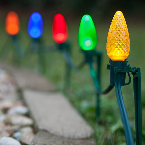 C9 Multicolor Christmas LED Pathway Lights, 100 Lights, 7.5 inch Stakes, 100'