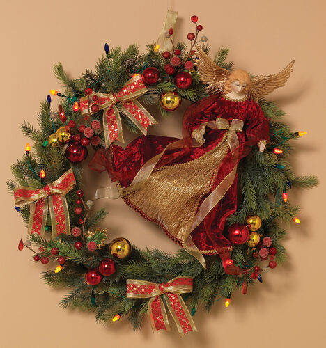 24" Battery Operated Battery Operated Wreath, 50 Multi: Red, Blue, Amber, Green, Gold Mini Lights