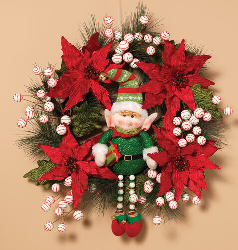 24" Happy Holidays Poinsettia Unlit Wreath