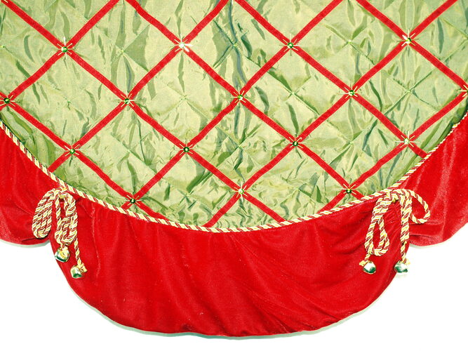 Green Satin Tree Skirt with Bells