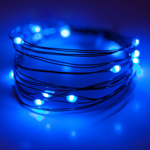 Blue Battery Operated Fairy LED Lights, Green Wire
