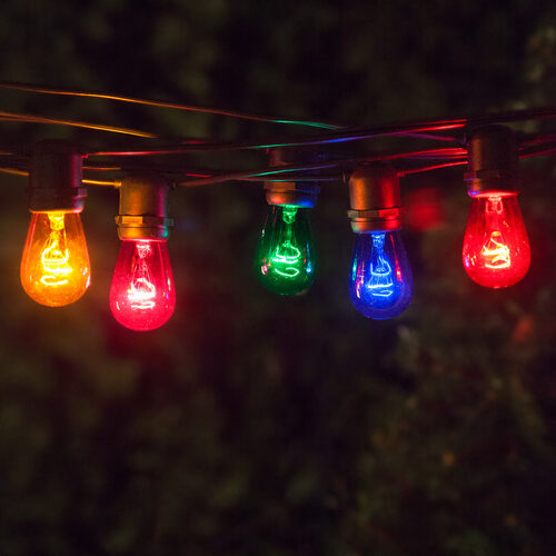 54' Commercial Multicolor Patio String Light Set with 24 S14 Bulbs on Black Wire
