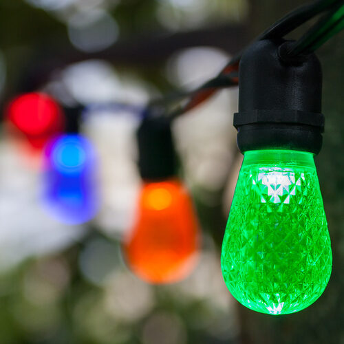 54' Commercial Multicolor LED Patio String Light Set with 24 S14 Bulbs on Black Wire