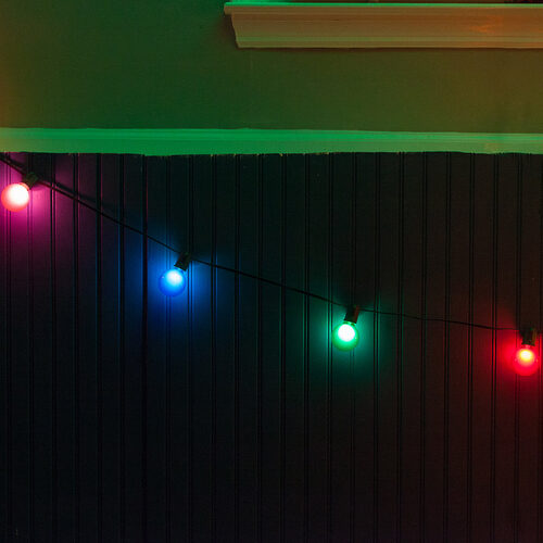 15' Multicolor Satin Patio String Light Set with 15 G50 Bulbs on Black Wire, E12 Base