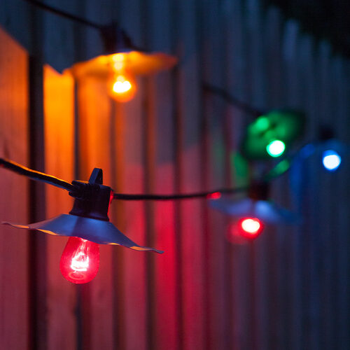 48' Commercial Multicolor Patio String Light Set with 15 S14 Bulbs on Black Wire