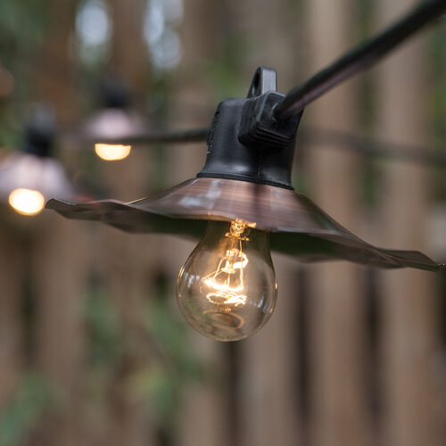 35' Patio String with 7 A15 Clear Outdoor Patio Lights with Copper Shades, 60 Inch Spacing