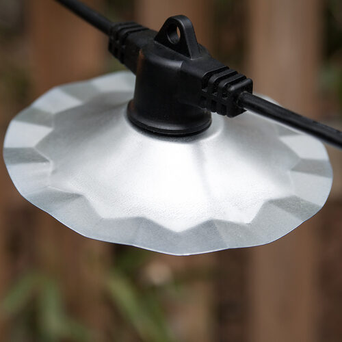 35' Patio String with 7 A15 Clear Outdoor Patio Lights with Silver Shades, 60 Inch Spacing