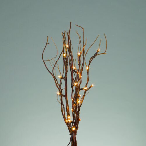20" Battery Operated Brown Lighted Willow Branches, Warm White LED