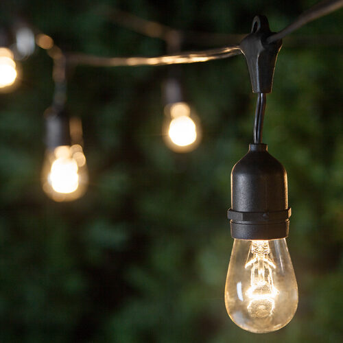 Patio Lights Commercial Clear String S14 Bulbs On Commercial Clear Patio String Lights S14 E26 Medium Bulbs On Black Wire With Drops